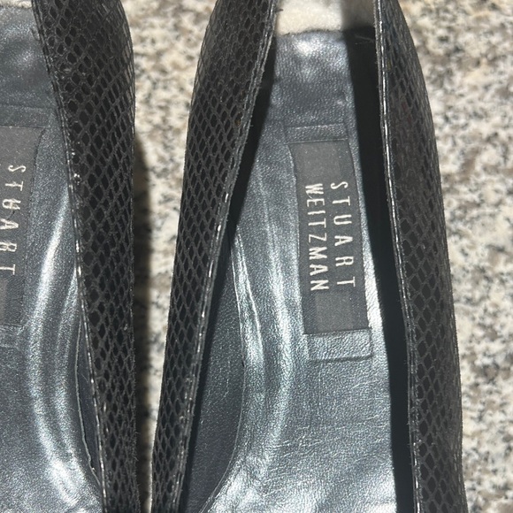Stuart Weitzman womens Sz 9 black faux snakeskin fabric block heel pumps Vtg - Picture 11 of 13